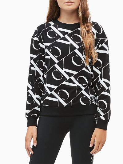 Calvin Klein Ruhák HU355399 | Calvin Klein All-Over Logo Lány Pulóver Fekete